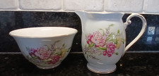 Vintage Royal Grafton Bone China Milk Jug Creamer and Sugar Bowl Set Carnations