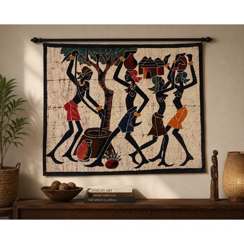 Vintage african batik village - batik,