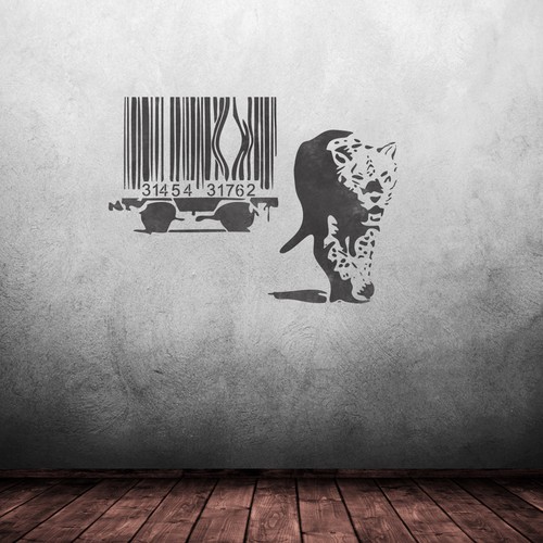 Banksy barcode leopard stencil - barcode,
