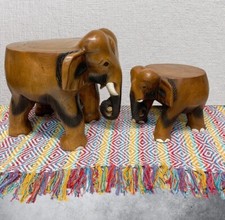 Wooden Elephant Stool Safari Animal Side Table Chair Fair Trade Hand Carved