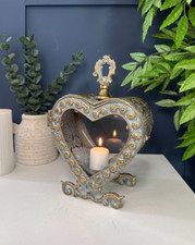Vintage Glass Heart Candle Holder Floor Table Lantern | Hand Welded Home Decor