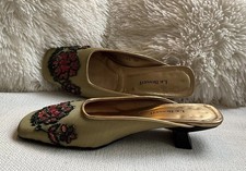 L.K. Bennett £229 Size 4/37 Gold Leather/Pink Sequin Mules/Party Slip-On Shoes