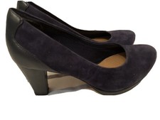 CLARKS Artisan Court Navy Suede Ladies High Heel Shoes 7 40 Work Office