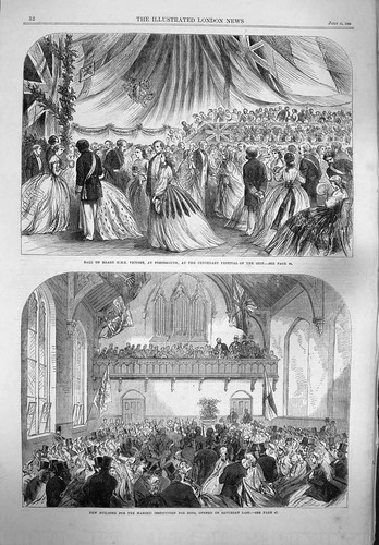 Old antique print 1865 ball - print,