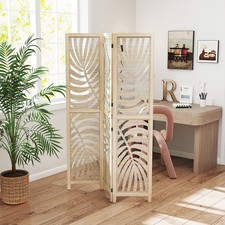 3 Panel Room Divider, Detachable Privacy Screens, Natural Wood