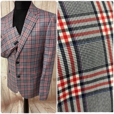 TOPMAN Super Skinny Suit Jacket Blazer Sport Coat 42 Check Plaid Red Blue Tweed