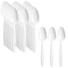 Disposable Plastic Spoons, White Cutlery Party Reusable, 100 Pack, Free Shipping