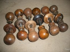 Pair of reclaimed 1930s round hardwood door knobs / handles
