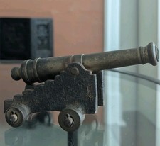 Vintage Miniature Naval Ship Cast Iron Brass Barrel Toy Cannon MFCO Desk Art