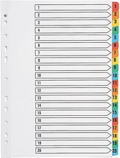 Q-Connect A4 1-20 File Dividers Reinforced Numbered Tabs Multicoloured