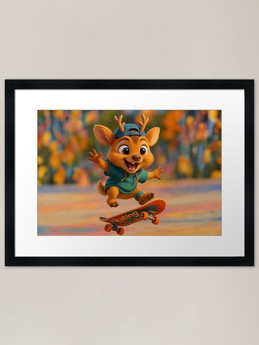 Skater muntjac deer framed art - muntjac,