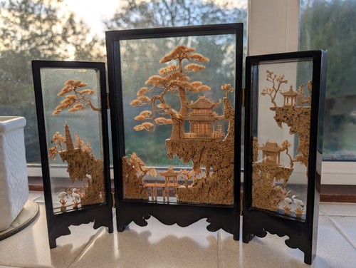Asian carved cork three - carved, cork,