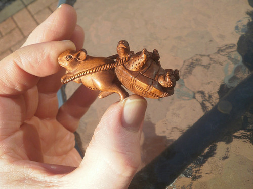 Hand carved wood netsuke mouse - hand,