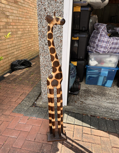 Wooden giraffe statue - wooden,