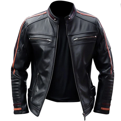Mens biker leather jacket - mens, cafe