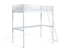Riley High Sleeper Metal Bed Frame & Desk-White | Teen Bedroom High Sleeper Bed