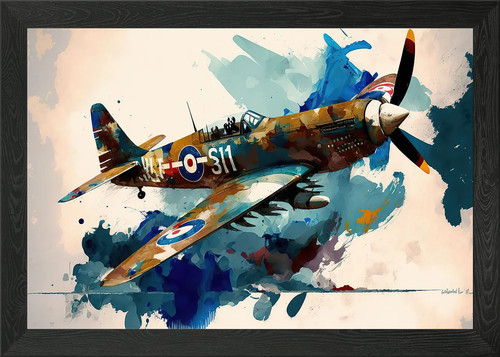 War plane watercolor - , framed