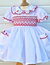 Dream baby girls 0-8 years red hearts  smocked embroidered traditional dress