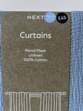 Modern Blue 100% Cotton Crinkle Pencil Pleat Curtains 168(66)w*137(54)d Next