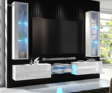 Floating TV Unit White High Gloss Matt Living Room Set Display Cabinet LED Light