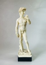 Vintage Alabaster Figure / Sculpture Of Michelangelo’s David On Square Plinth