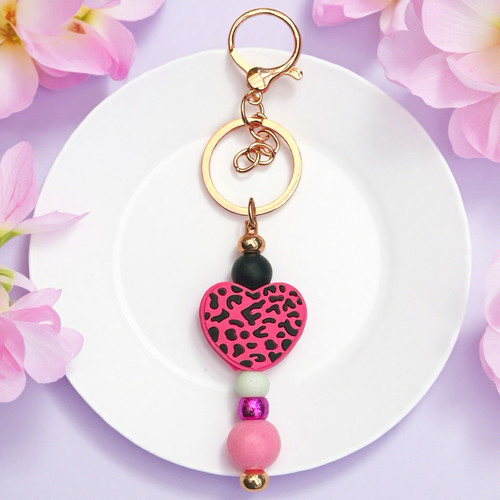 Pink beaded heart - pink,