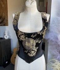 Vintage 90s Medieval Magic Dragon Bustier Corset Top goth lip service Y2K gothic