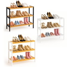 3 Tier Shoe Rack Bamboo – Wooden Shoe Storage Shelf Holds 12 Pairs – Compact 