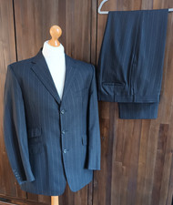 Vintage AQUASCUTUM London Made in England charcoal chalk stripe 2pc Suit 42R W34