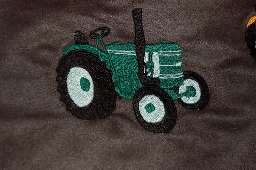 Green field marshall tractor - field,