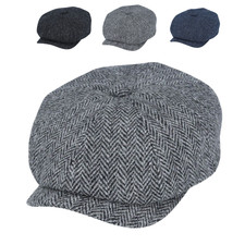Harris Tweed Wool Herringbone Newsboy Cap Men’s Peaky Gatsby 8-Panel Baker Boy