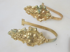 Antique Brass Curtain Tie Backs Hooks French Old Rococo Leaf Vintage 1931 Deco