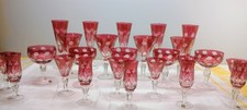 Cranberry Cut To Clear Wine Glass Vintage Cut Glass Stemware (Set Of 25)