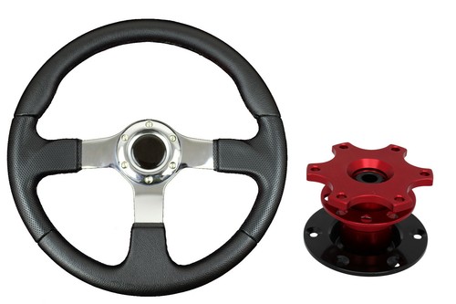 Chrome steering wheel red - chrome, +