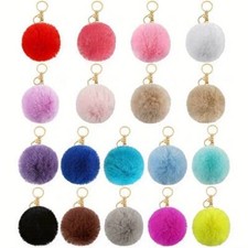 Faux Rabbit Fur Fluffy Pom pom Key Chain Car Ball Bag Pendant Charm Gift Keyring