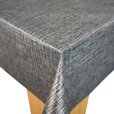 BLACK  SILVER LINEN LOOK VINYL WIPE CLEAN PVC TABLECLOTH MANY SIZES AVAILABLE