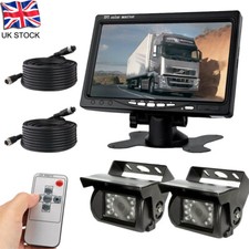 7" LCD Monitor Kit 12V-24V Dual Rear View Bus Caravan Truck Car Reversing Camera