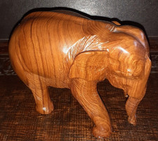 Vintage Hand Carved Wooden Elephant Statue Figurine - Solid Wood