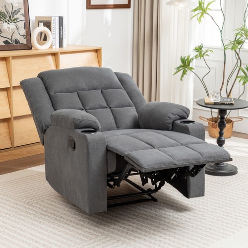 Grey recliner manual - recliner, fabric
