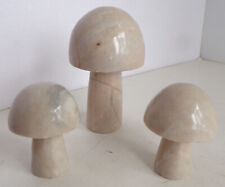 Vintage Mushrooms Hand Carved Alabaster Marble MCM Paperweights Set of 3