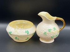 1965 to 1980 Belleek Ireland, Sugar Bowl & Jug, green backstamp.