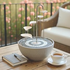 HYDRIA Large 45cm White Leaf Cascade Indoor Outdoor Water Feature, Battery Powe