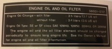 KAWASAKI ZXR750 ZXR750J 1992 ENGINE OIL AND FILTER CAUTION WARNING DECAL
