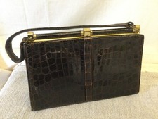 Vintage 1950's Brown Crocodile Sking Hand Bag by Fassbender