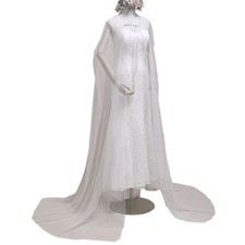 Women Tulle Mesh Wedding Long Cape Cathedral Length White Bridal Cloak Shawl