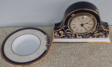 Wedgwood Bone China Cornucopia Mantle Clock and Candle Holder- Exc Working Condn