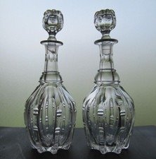 Pair of Antique Georgian Free Blown Glass Decanter with Ribs & Rings