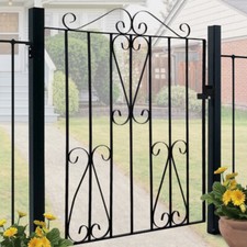 Black Classic Garden Gates Outdoor Pedestrian Gate Wrought Iron Metal Swing Gate