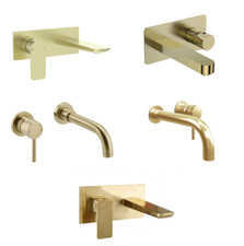 Brushed Brass Basin Mixer Tap Wall-Mounted Concealed Bathroom Sink Faucet