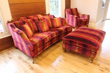 Designer  Handmade Duresta drop arm sofa, armchair suite & footstool RRP£9500
